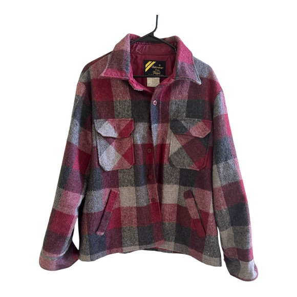 Sears Mens Store Outerwear Vintage Brown Wool Plaid Work Coat Jacket Size L